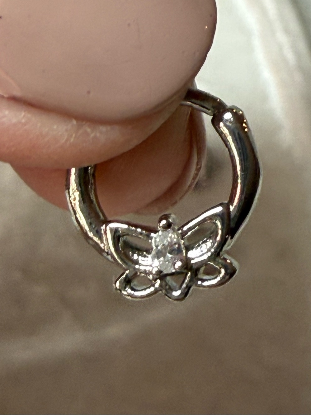Septum Ring Set Silver Tone CZ - 7 Pieces Feminine Dainty Sparkly Body Jewelry - Picture 4 of 11